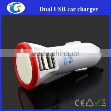 Corporate giveaways mini dual usb car charger with epoxy led lighting logo