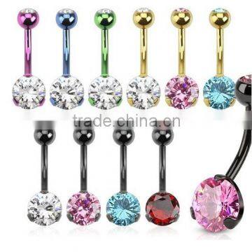 Titanium Double Gem Bling Prong Belly Navel Ring