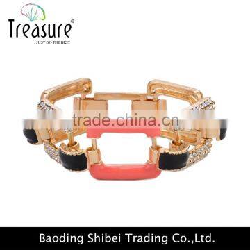 fashion jewelry hot selling Wholesale gold wide alloy chain rhinestone charm bracelet