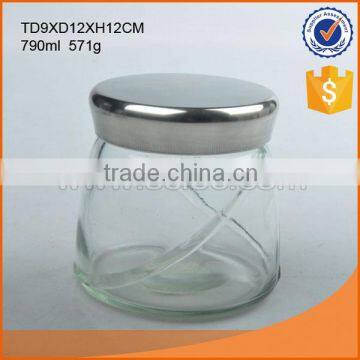 high quality glass storage jar with stainless steel lid