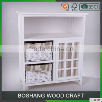 Beautiful Storage Wooden Cabinet with many Wicker Drawers for Livingroom