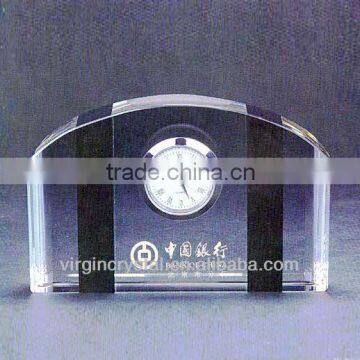 Optical Crystal Engraved Table Promotional Crystal Clock Decoration