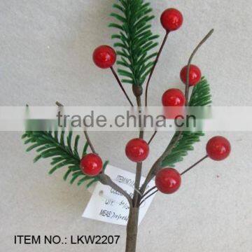 newest special artificial pine needle branches and foam red berry pick 6.5" branches pick for chrismas home decoration pick