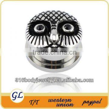 TP01294 surgical steel ear plug with gem owl jewelry