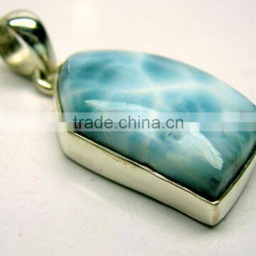 Larimar Uneven Cabochon Gemstone Pendant, 925 Solid Sterling Silver Pendants, Designer Bezel Pendant