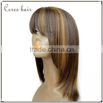 Premium Highlight color 4/27 Brazilian human hair wigs with bangs