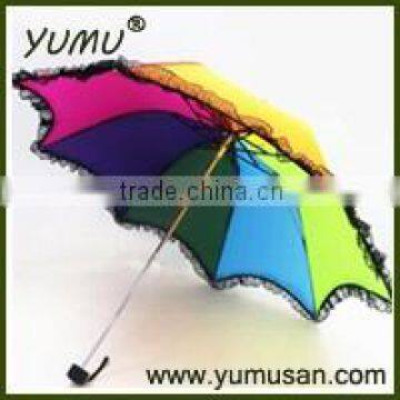 Ladies Rainbow Rain Umbrella with Lace Around