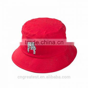 Red Flat Embroidered Cotton Bucket Cap