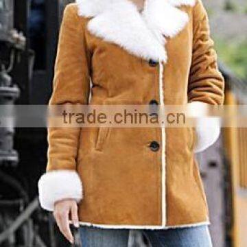 brown shearling leather coat for womens winter season