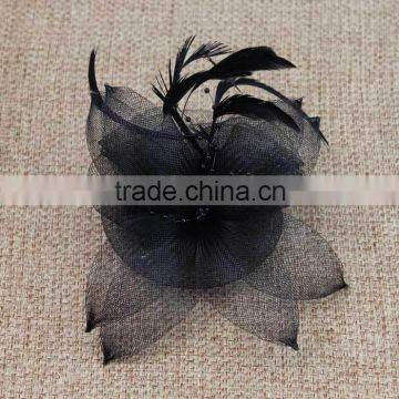 2015 Pin Hot Black Flower Feather Organza Mesh Hair Clip Fascinator Wedding photo-3