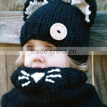 MS81056C Winter 2016 Kids 2pcs Cute Knitted Pattern Caps and Scarves Set