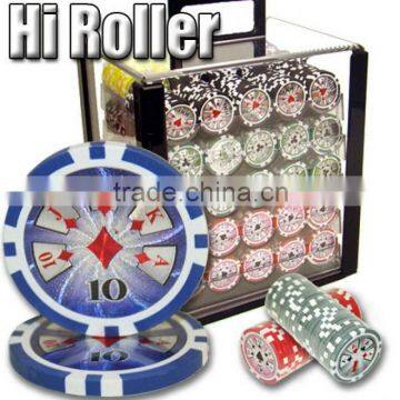 Hi-Roller Casino Sticker ABS Poker Chip Set with Acrylic Case - 1000 Piece