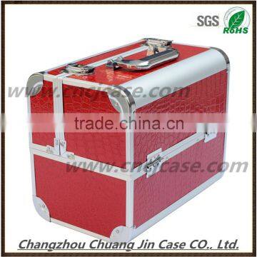 Red personal double-open with removable trays aluminum makeup vanity case