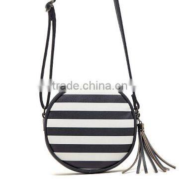 White and black contrast color cross body purse SGS leather