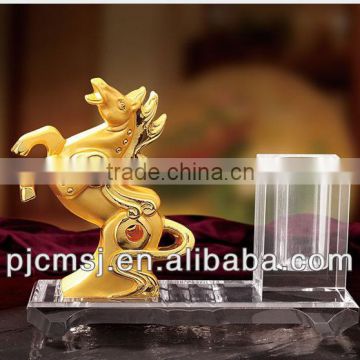 crystal penholder with metal horse for 2016 new year gift