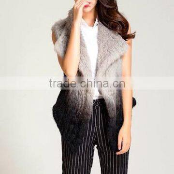 Gradient Color Knitted Rabbit Fur Gilet