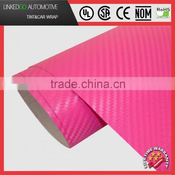 3D Pink self adhesive vinyl wrap roll 1.52*30M Promotional 3D Carbon Fiber