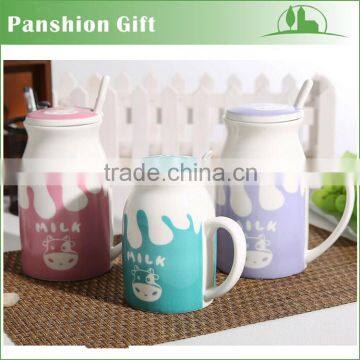 china supplier lovely cartoon ceramic milk cup for lids with lid & spoon
