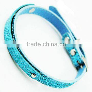 Fast delivery new design shining blue leather pet collar