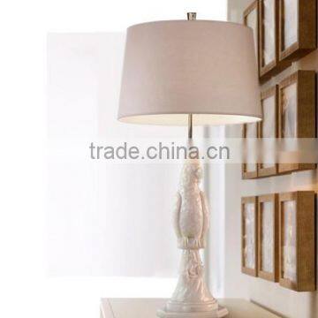 wholesale indoor decorative bird poly table lamp with white round fabric lamp shade for wedding gift