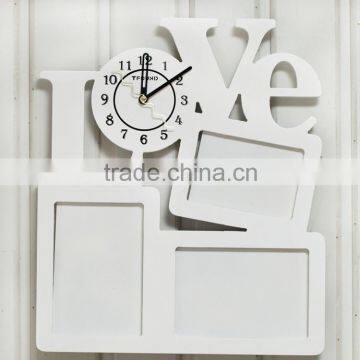Fashion LOVE Carved Wood Wall Clock with Photo Frame