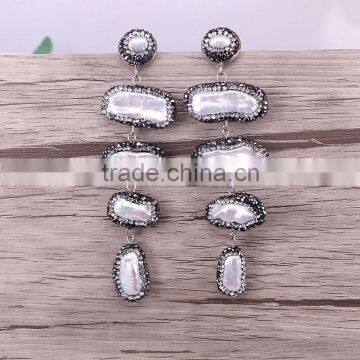 Newest Design Freshwater Pearl Beads with Rhinestone Earrings, Pave Crystal Druzy Pearl Earring For Women