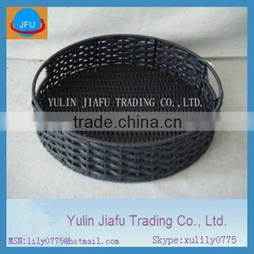 Handmade weaving black round elegant plastic storage basket rattan tray & salver