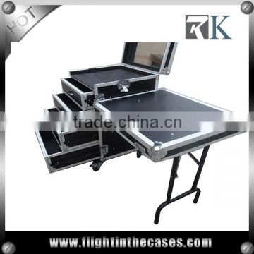 Rolling Drawer Case with Mirror and Side Desk, 4 Drawers-- 2 x 4U, 2 x 3U