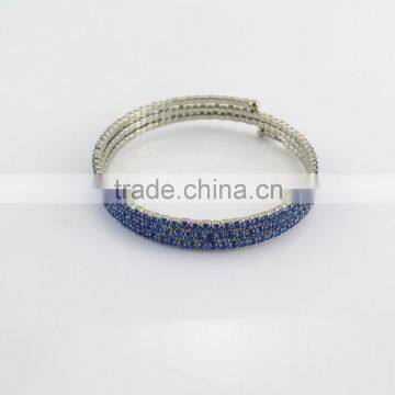 Female 3 rows sapphire rhinestone cup chain stretch bracelet