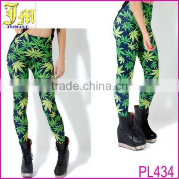 Professional Custom Sexy Women Lady Green Weed Lucky Maple Leaf Digital Bodycon Leggings Tights Pants