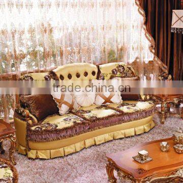 Luxury European Victorian Style Living Room Golden Sofa Set/Fancy Palace Noble EmbroideryTufted Button Fabric Sofa With Cushions photo-2