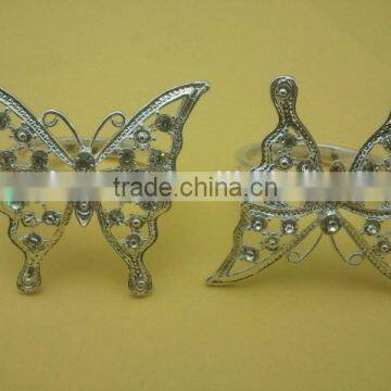 decorative butterfly zinc alloy napkin ring with rhinestones