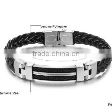 Wholesale Stainless Steel Genuine Gold Men Silicone Rubber Bracelet Mens Leather Bracelet photo-2