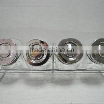 plum oval glass candy jar set for food with rack