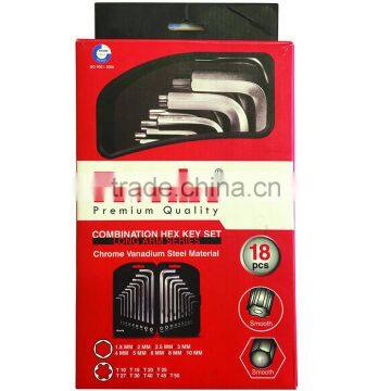18 Pcs Combination Hex Key Set ( Short Arm Series - Long Arm Series ) 1.5 , 2 , 2.5 ,3, 4 , 5 , 6 , 8 MM
