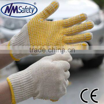 NMSAFETY 10 gauge natural cotton knitted gardening gloves pvc dotting gloves