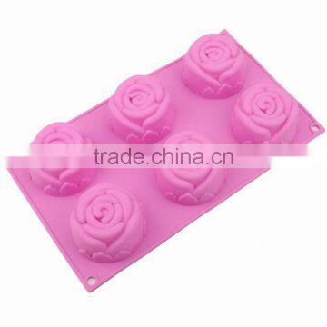 Food Grade Bakeware Six Cavity Rose Design Non Stick Handmade Soap Jelly Pudding Chocolate Silicone Cake Mould