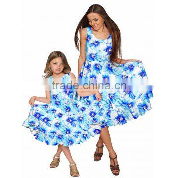 2017 New Arrivals Dress Bulk Buy Scoopneck Sleeveless Fit Flare Pleated Ruffle Midi Printed Same Dresses For Mother And Daughter