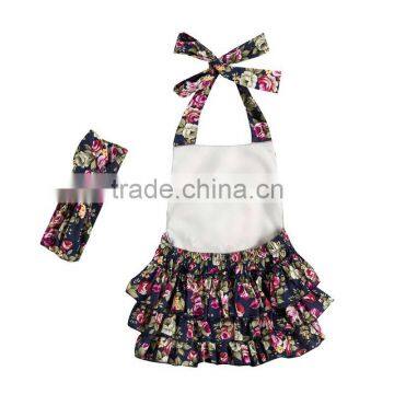 Wholesale Boutique Baby Girls Floral Prints Pretty Kids Summer Backless Rompers With Headband photo-6