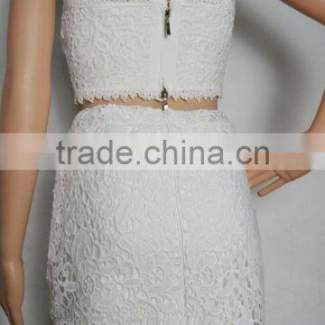 Hot 2015 Newest White Lace 2 Piece Set Knee Length Sexy Lady HL Bandage Dress Night Wear Celebrity Slim Dress photo-4