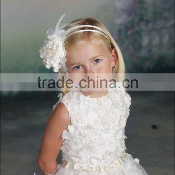 White Flowers High Neck Gown Kids Party Wear Dresses for Girls photo-4