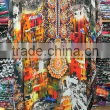 Multicolor CAFTAN Digital Print Crepe Silk LONG Kaftan Tunic Poncho photo-4