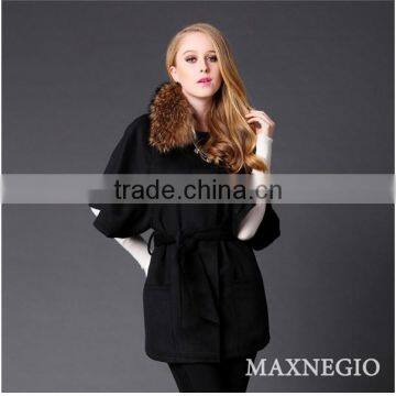 Maxnegio wholesale west coat design half sleeve black fur coat for women