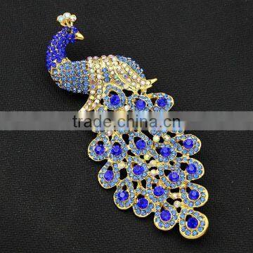 High quality blue rhinstone peacock brooch most popular peacock brooch for bridal weeding jewelry