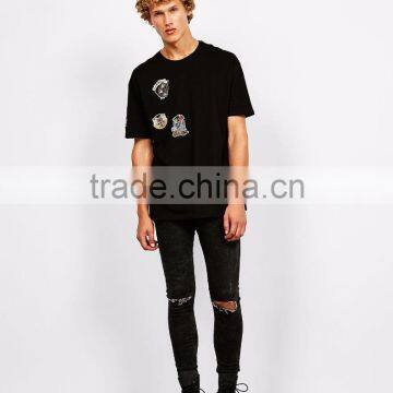 MGOO Newest Arrival Beautiful Embroidered T-shirt Custom Handmade Animal Pattern Tees Mens Black Cotton Tshirts photo-5