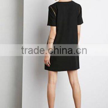 Hollow Out Embroidery Straight Dress With Short Sleeves photo-3