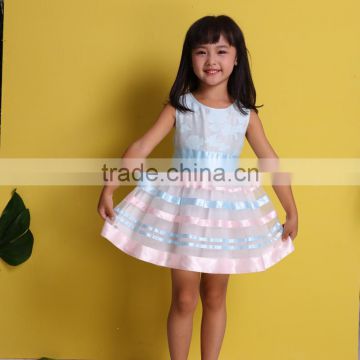 Premium quality boutique girl dress mesh fabric with satin ribbon clothes princess wholesale dress