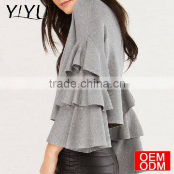 2017 Fashion Ruffles Sweater Women Casual Butterfly Sleeve Solid Gray Pullovers Preppy Cute Loose Winter Sweaters photo-4