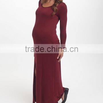 Newest Maternity Dresses With Burgundy Maternity Side-Slit Maxi Dress Fashion Women Clothing WD80817-19 photo-3