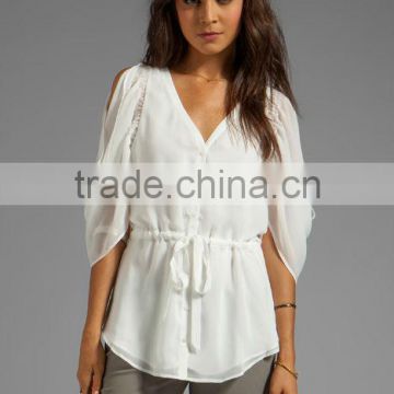 shirred sleeve seams waist tie top